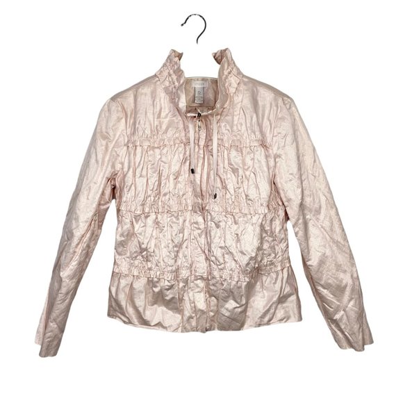 CHICO'S Pale Pink Gathered Full Zip Jacket  S/4 - Picture 1 of 16